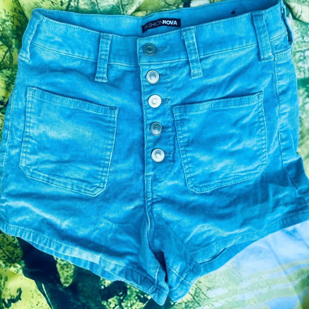 Fashion Nova blue corduroy button fly high waisted shorts size 5